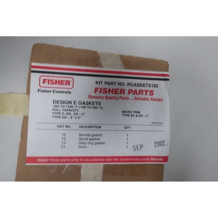 Fisher Design E Gasket Kit RGASKETX182